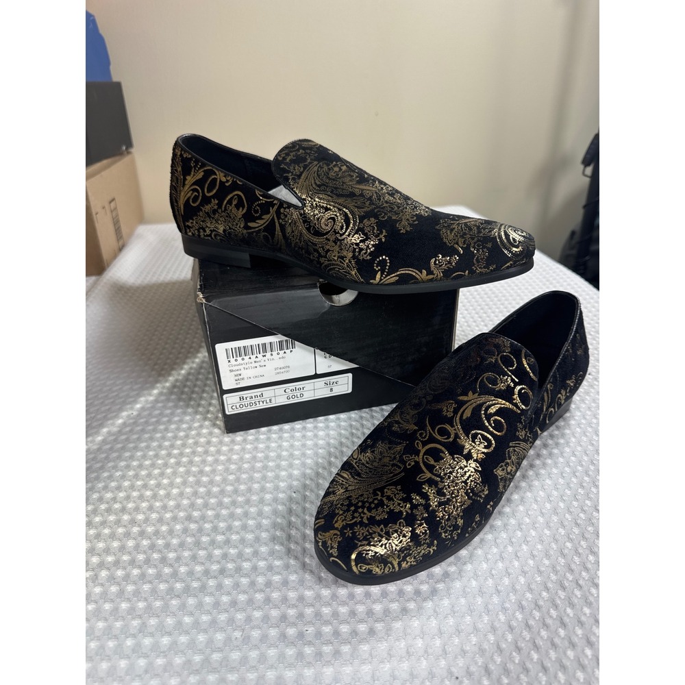 Cloudstyle Loafers Mens Size 8 Paisley Black Gold Slip On Formal NIB